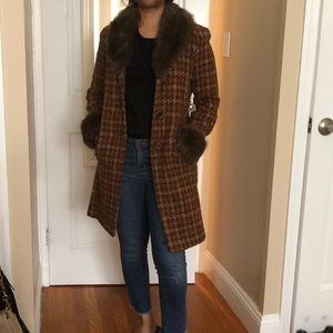 Wool coat with soft faux fur collar and sleeves